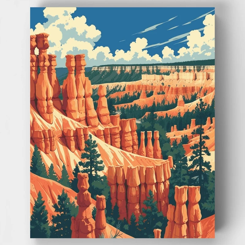 Bryce Canyon National Park Hoodoo Forest Panorama - Paint by Numbers Kit