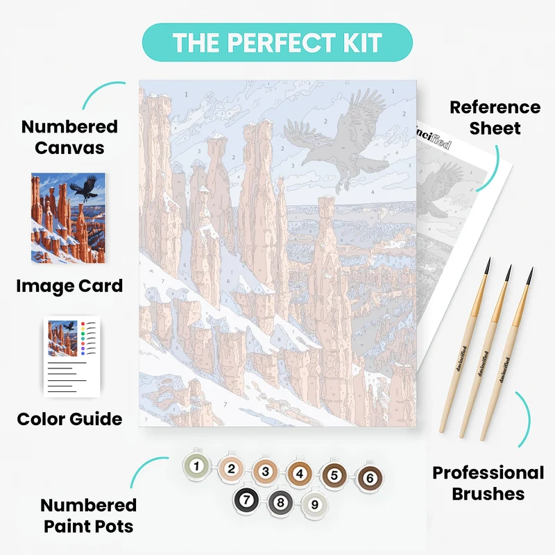 Bryce Canyon National Park Raven in Flight Over Snow-Capped Hoodoos - Paint by Numbers Kit