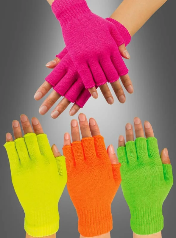Fingerlose 80er Strickhandschuhe Neonfarben