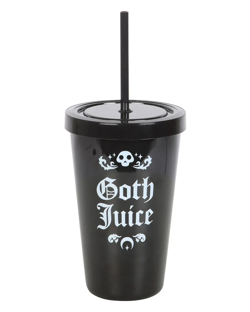 Schwarzer "Goth Juice" Getränkebecher mit Strohhalm