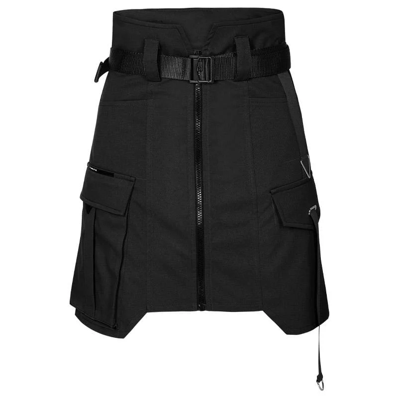 Damen Grunge Hoch taillierter schwarzer A-Linien-Kurzrock mit Gürtel