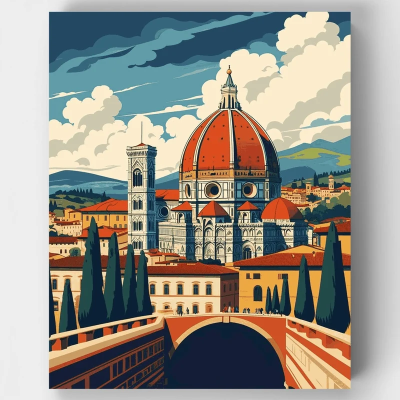 Florence Cathedral Dome and Tuscan Skyline - Paint by Numbers Kit
