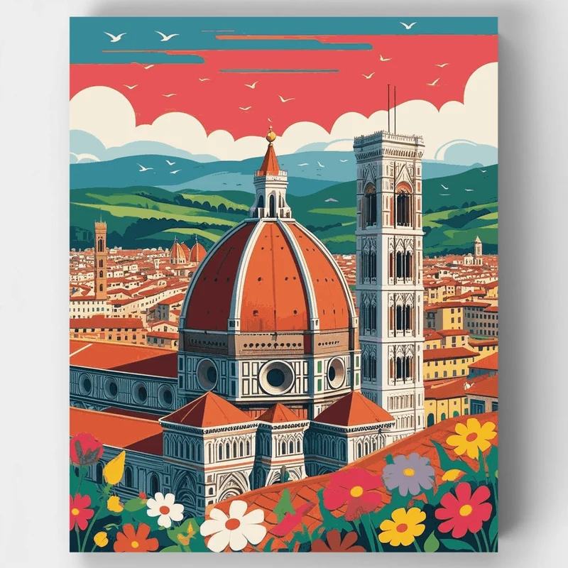 Florence Cathedral Dome and Bell Tower Cityscape - Paint by Numbers Kit