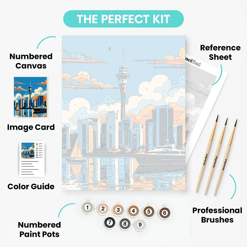 Auckland Sky Tower Harbour Yacht View - Paint by Numbers Kit