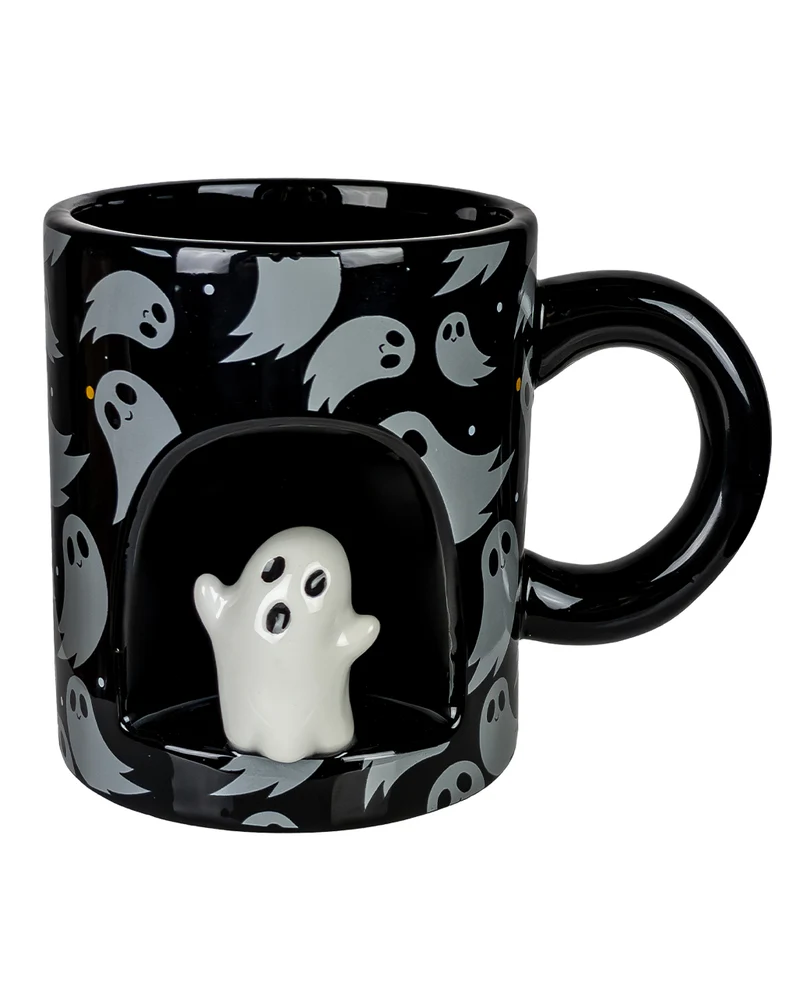 Schwarze Halloween Tasse mit Mini Geist