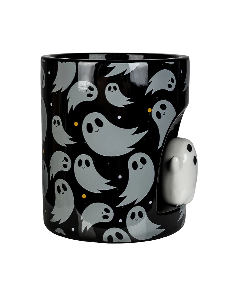 Schwarze Halloween Tasse mit Mini Geist