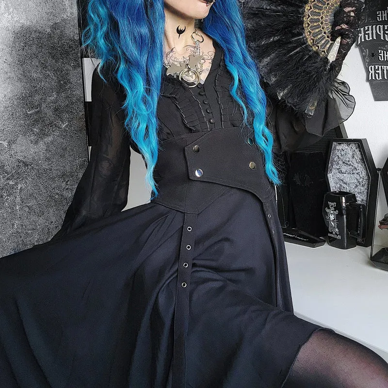 Damen Gothic V-Ausschnitt Langarm Unregelmäßigen Saum Chiffon Kleider