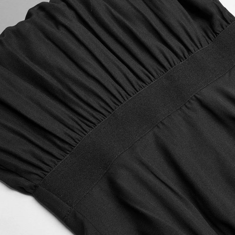 Damen Gothic V-Ausschnitt Langarm Unregelmäßigen Saum Chiffon Kleider