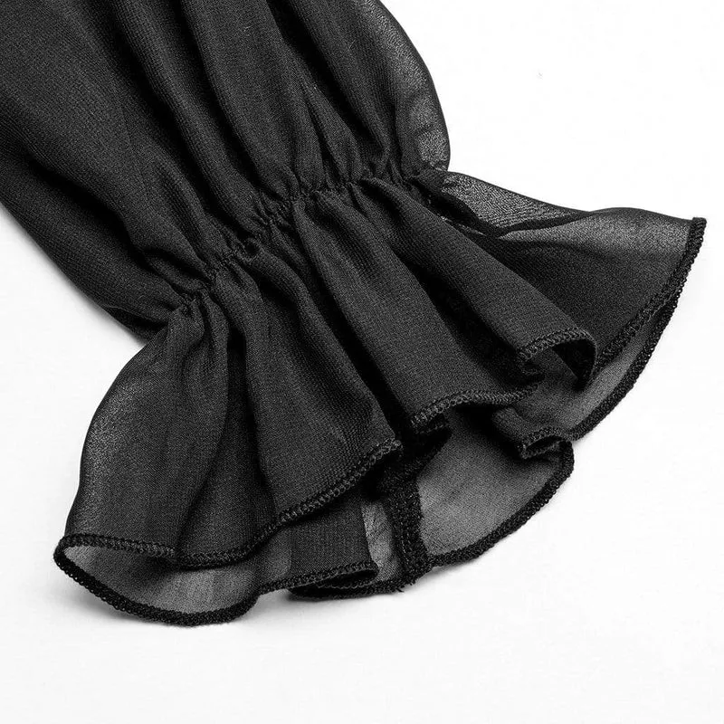 Damen Gothic V-Ausschnitt Langarm Unregelmäßigen Saum Chiffon Kleider