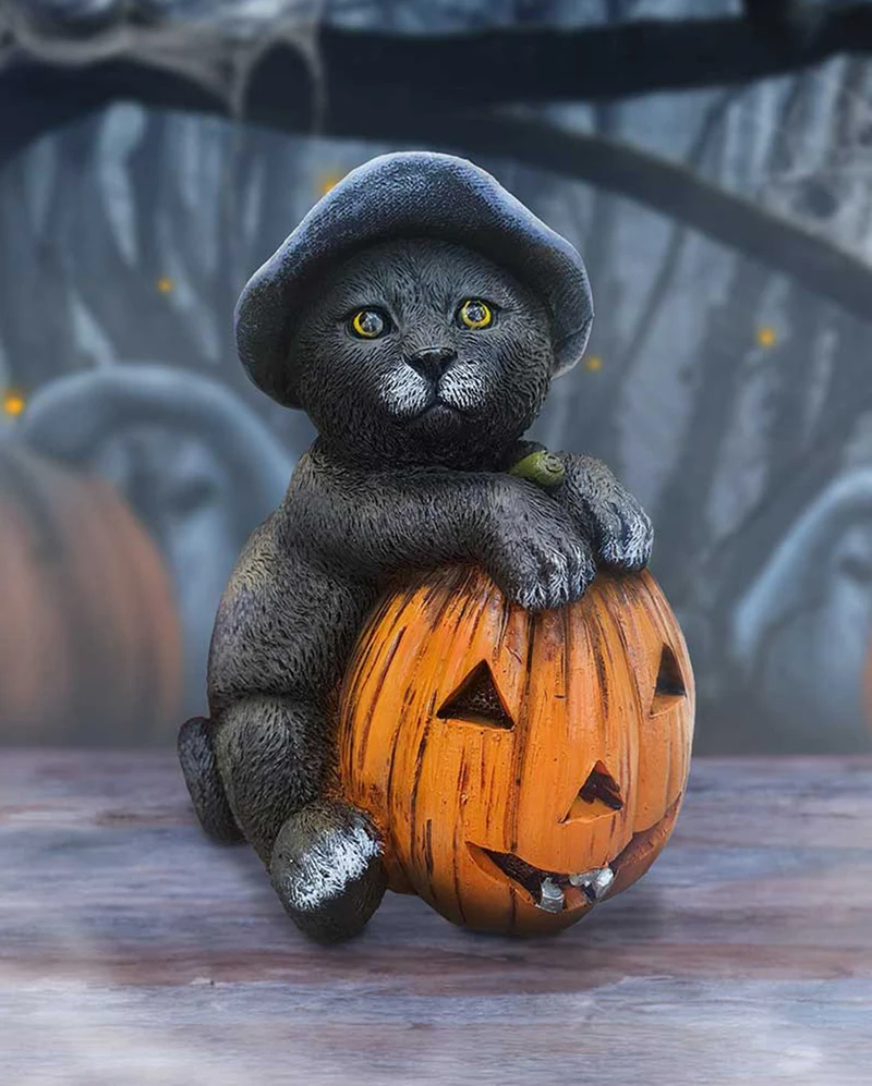 Trick or Treat Katze mit Kürbis Figur 13cm