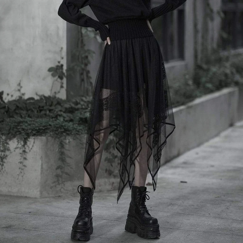 Frauen Goth Floral Lace Mesh Irrgular Maxirock