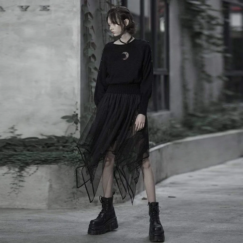 Frauen Goth Floral Lace Mesh Irrgular Maxirock
