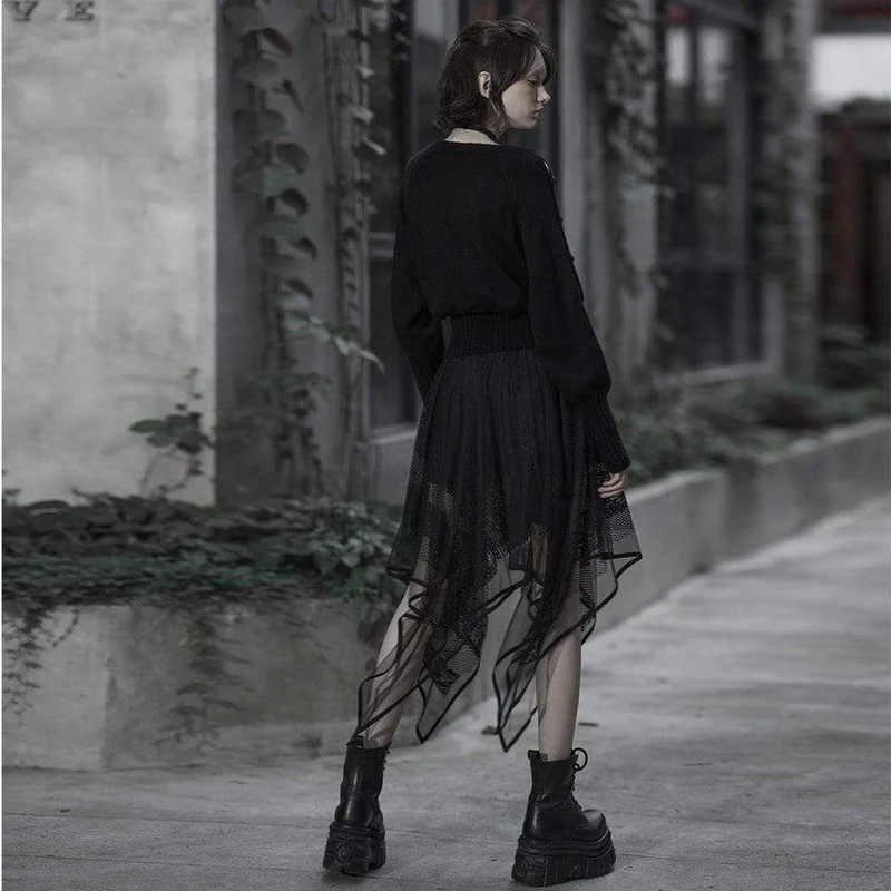 Frauen Goth Floral Lace Mesh Irrgular Maxirock