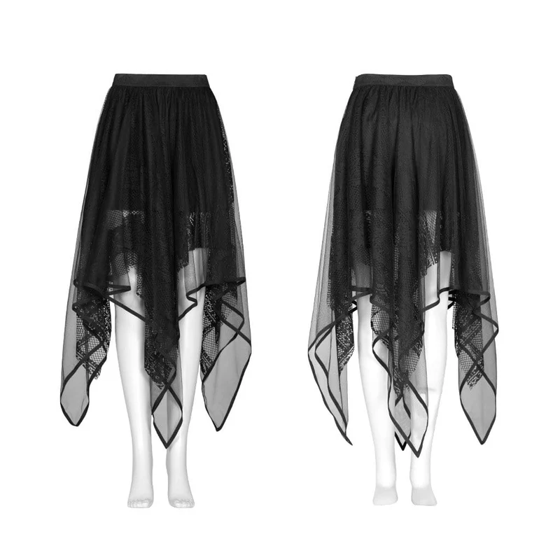 Frauen Goth Floral Lace Mesh Irrgular Maxirock