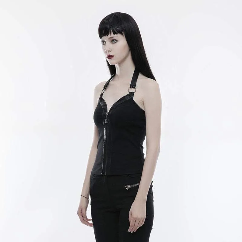 Damen Punk Neckholder Reißverschluss rückenfreie Weste