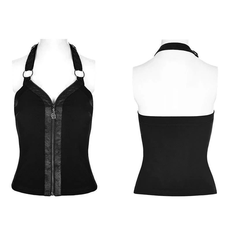 Damen Punk Neckholder Reißverschluss rückenfreie Weste