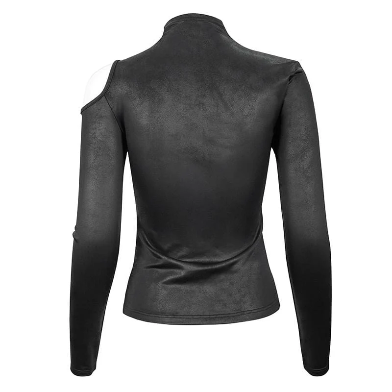 Damen Gothic Cutout Schnalle Slim Fitted Top Schwarz