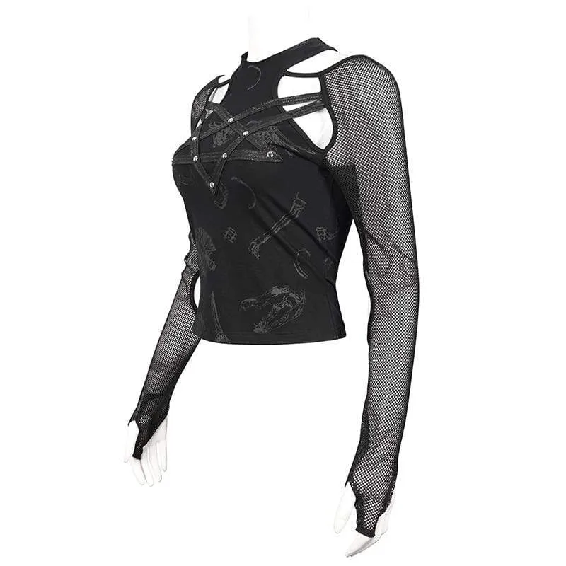 Gothic Splice Top mit Pentagramm-Ausschnitt für Damen