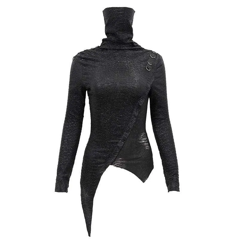 Damen Gothic unregelmäßiger Rollkragenpullover mit Rüschen