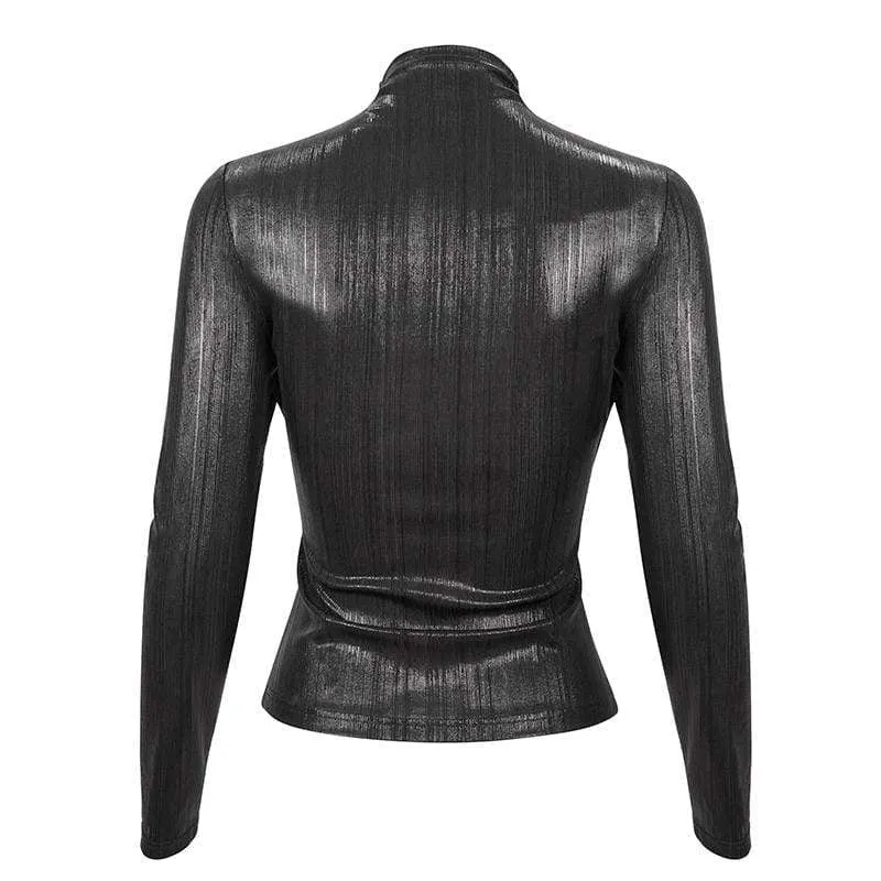 Damen Gothic Stickup Schnallen Reißverschluss Top