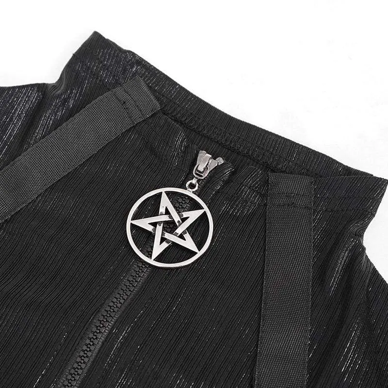 Damen Gothic Stickup Schnallen Reißverschluss Top