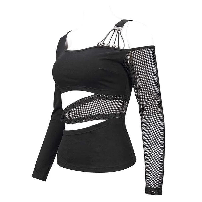 Gothic Slash Schulter Mesh Splice Top für Damen