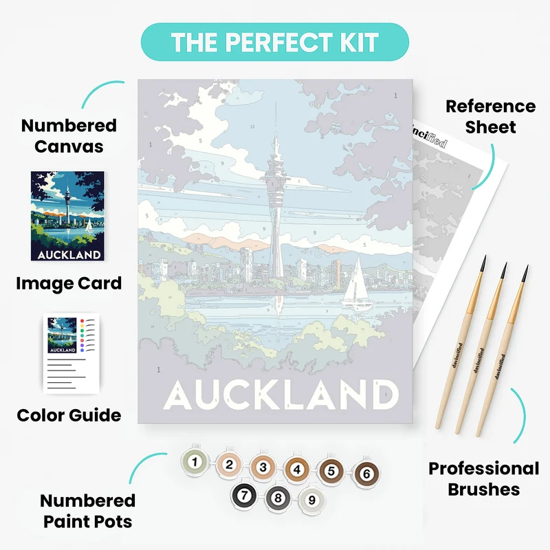 Auckland Sky Tower Harbour View with Sailboat - Paint by Numbers Kit
