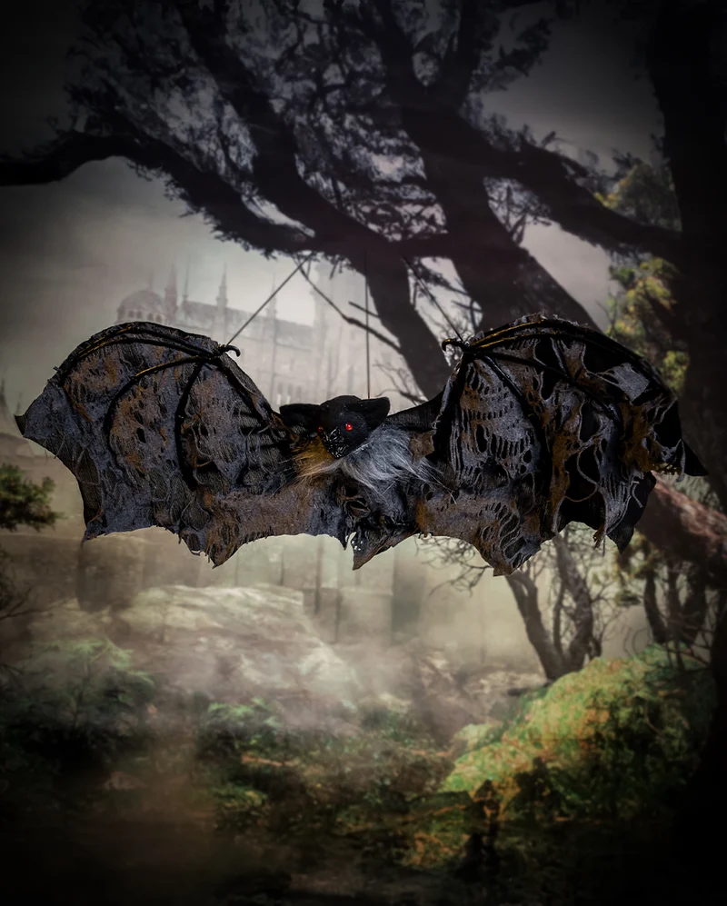 Schwarze Vampir Fledermaus mit Fetzenflügel 60cm