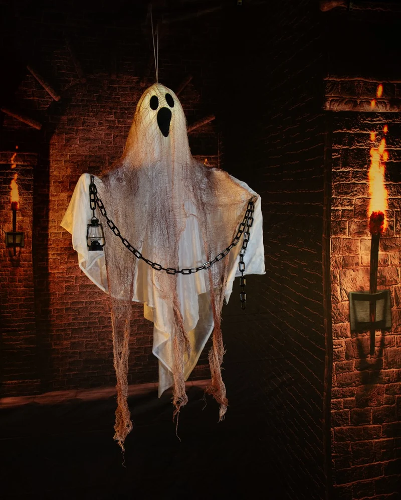 Weißer Geist mit Beleuchtung als Hängefigur 90cm