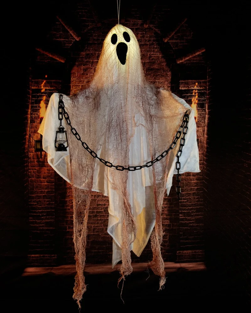 Weißer Geist mit Beleuchtung als Hängefigur 90cm