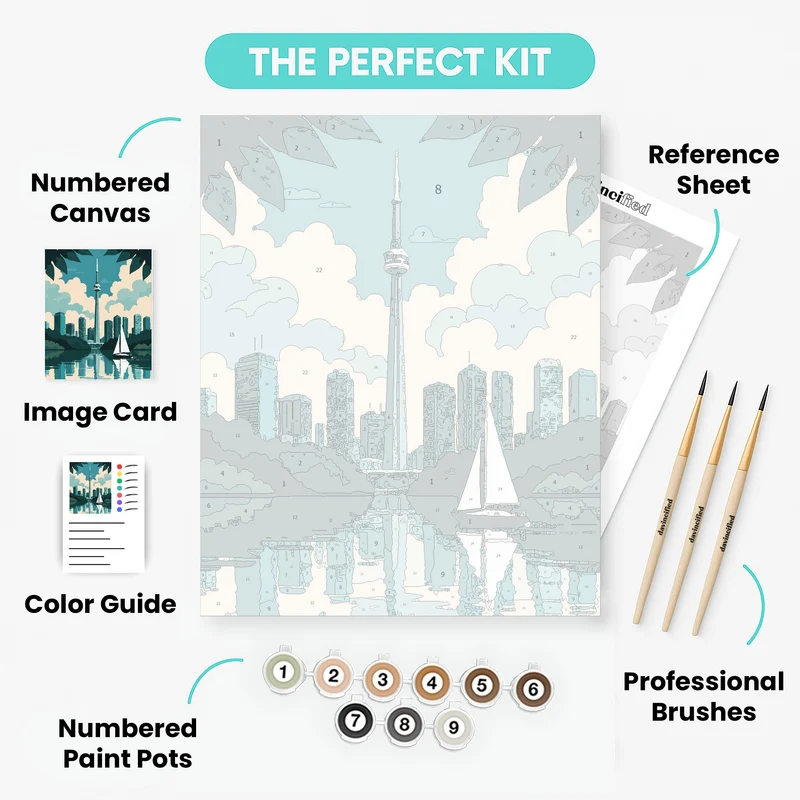 Toronto CN Tower Skyline with Sailboat - Paint by Numbers Kit