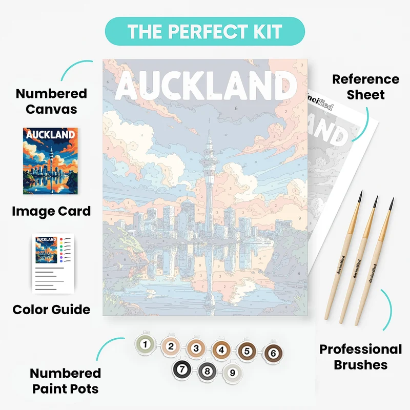 Auckland Sky Tower and City Skyline at Sunset - Paint by Numbers Kit