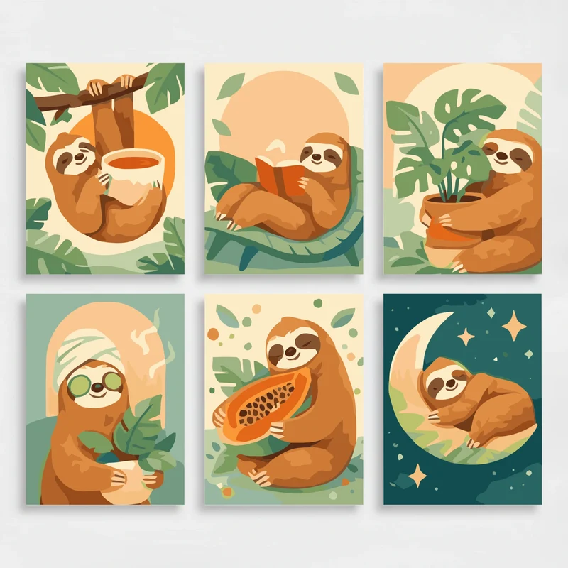 Sloths - Mini Paint by Numbers Set