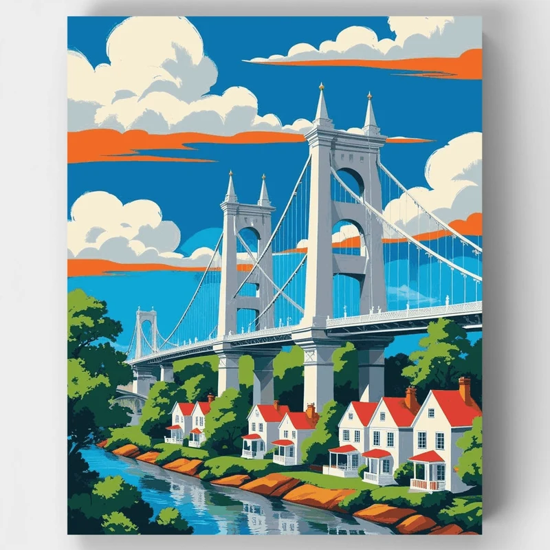 Bristol Clifton Bridge and Riverside Cottages - Paint by Numbers Kit