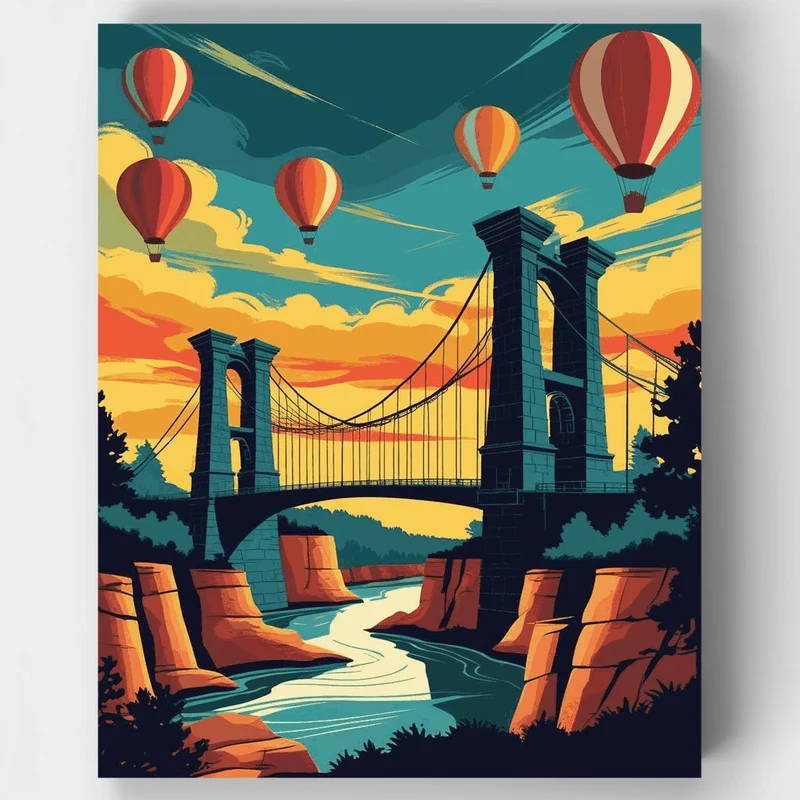 Bristol Clifton Bridge at Sunset with Balloons - Paint by Numbers Kit