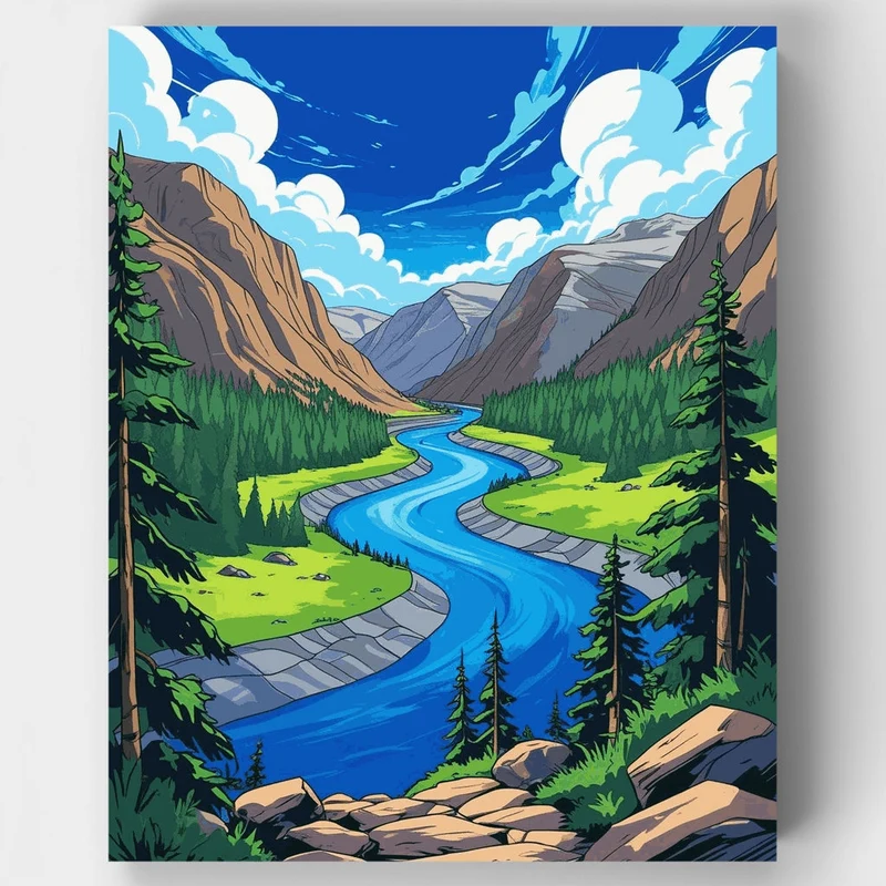 Mountain River Valley - Paint by Numbers Kit
