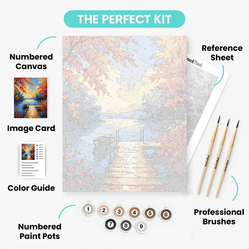 Autumn Lake Dock with Boat - Paint by Numbers Kit