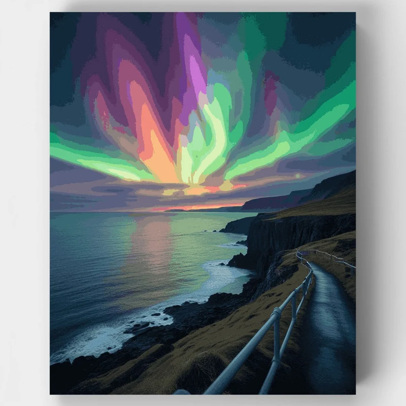 Aurora Borealis Coastal Road - Paint by Numbers Kit