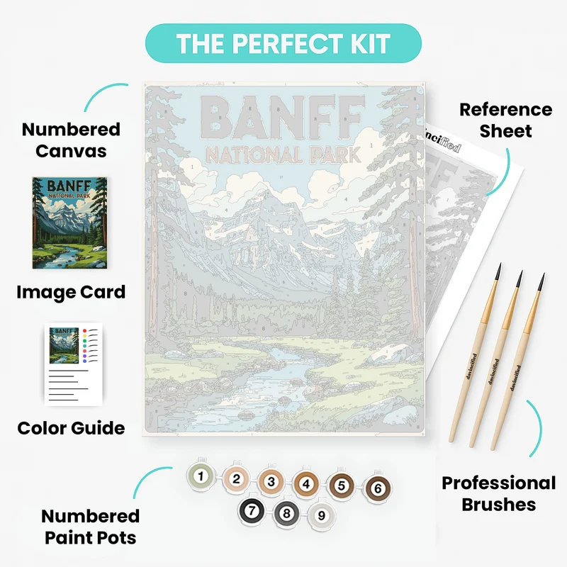 Banff Mountain Valley Stream - Paint by Numbers Kit