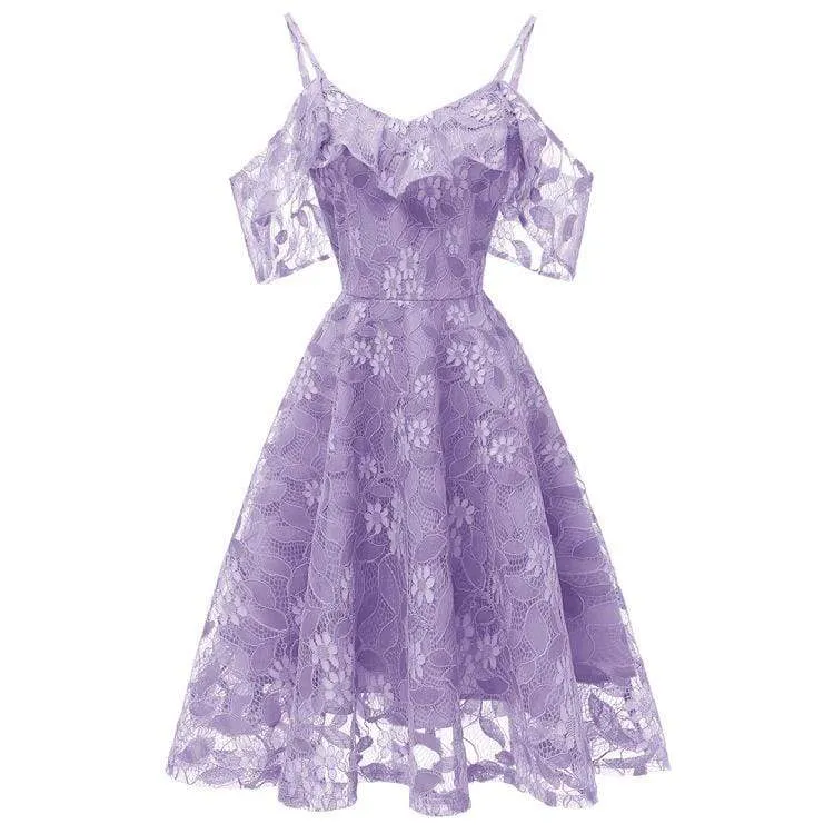 Damen Vintage Spitze Partykleider Abendkleider Hochzeitskleid