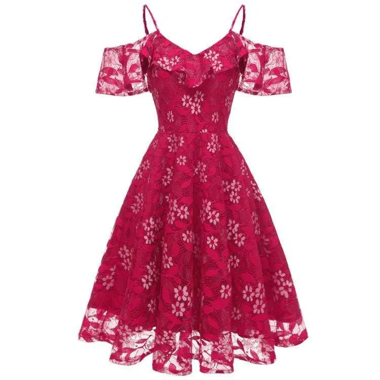 Damen Vintage Spitze Partykleider Abendkleider Hochzeitskleid
