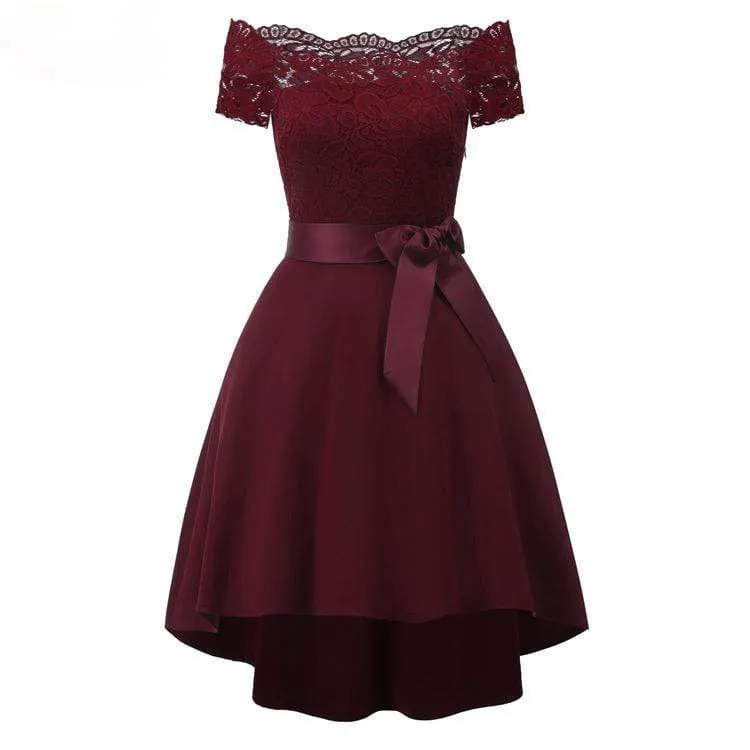 Damen Vintage Off Shoulder Spitze Partykleider Hochzeitskleid