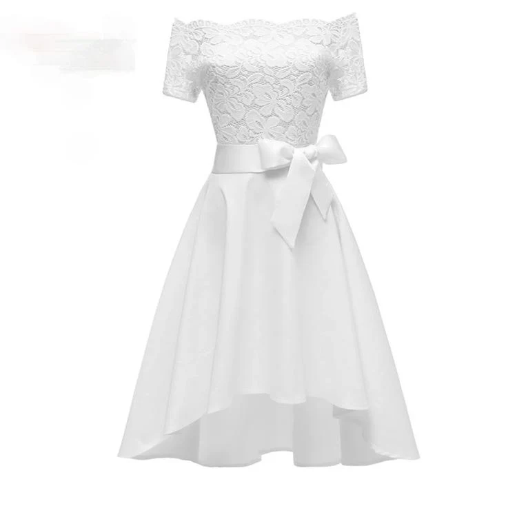Damen Vintage Off Shoulder Spitze Partykleider Hochzeitskleid