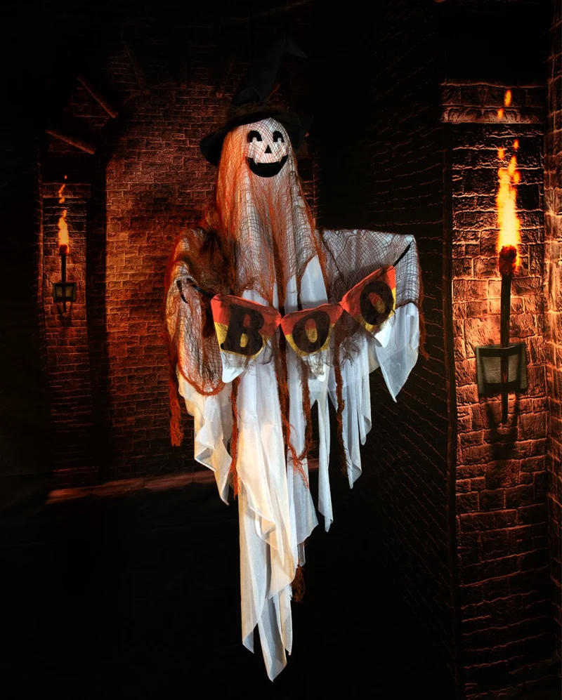 Schwebender Geist mit Hexenhut, Bewegung, Sound & Light 120cm