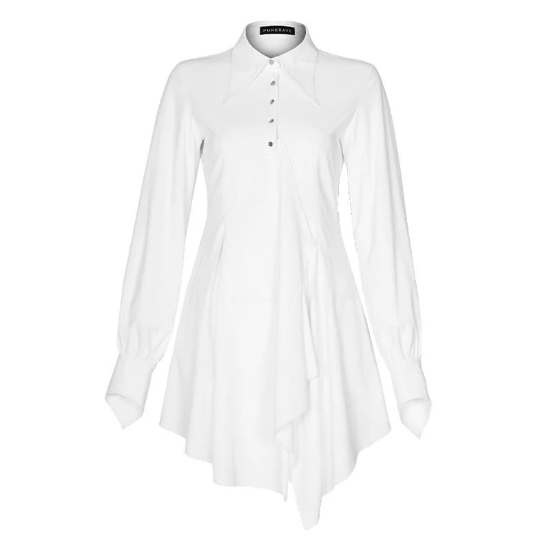 Damen Gothic hoch taillierte Hemdkleider Weiß