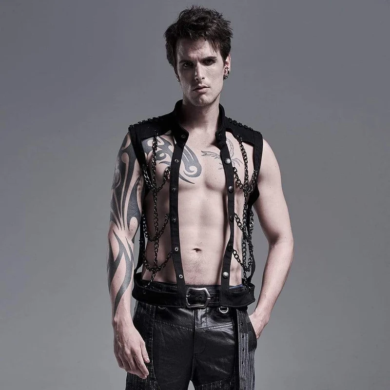 Gothic Stand Collar Herren Einreiher Cutout Body Harnesses