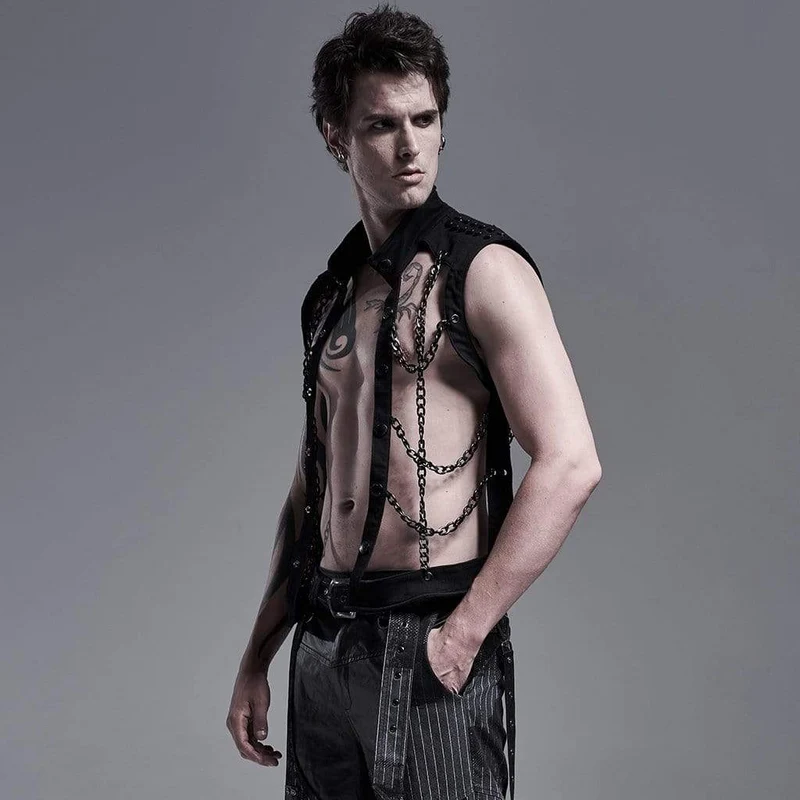 Gothic Stand Collar Herren Einreiher Cutout Body Harnesses