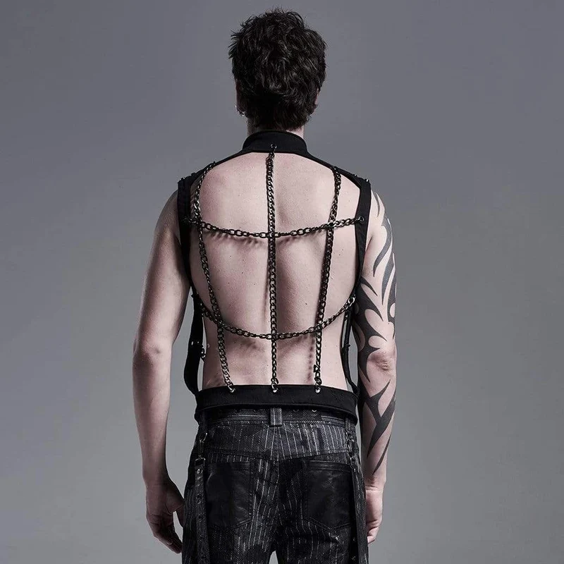 Gothic Stand Collar Herren Einreiher Cutout Body Harnesses