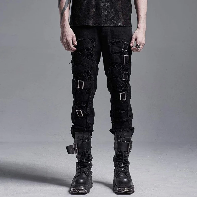 Herren Gothic Ripped Pants With Chains