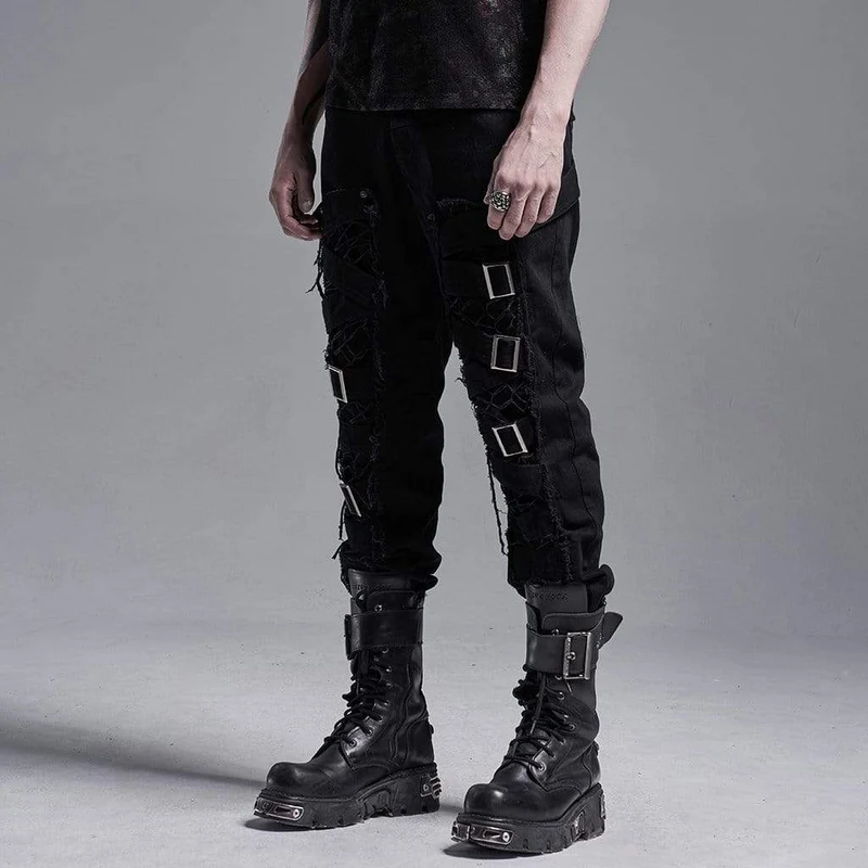 Herren Gothic Ripped Pants With Chains